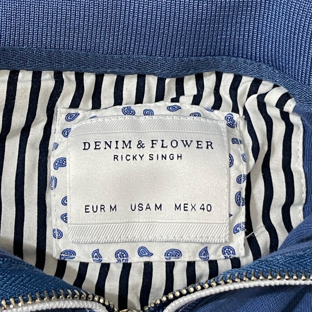 Denim & Flower Ricky Singh Polo Shirt Size M Medium Blue White Zip - Picture 4 of 7